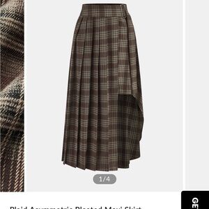 COMMENSE Plaid Asymmetric Pleated Maxi Skirt